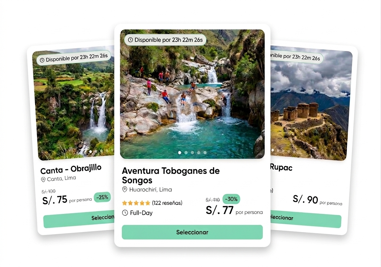 Captura de pantalla de las tarjetas de tours para comparar en Voya