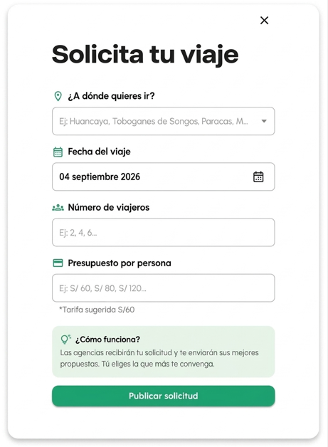 Captura de pantalla del formulario para solicitar un viaje en Voya