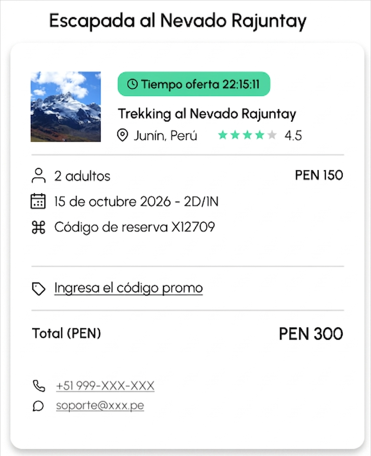 Captura de pantalla del resumen de reserva y pago en Voya